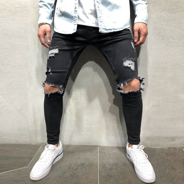 2019mens designer brand black jeans skinny ripped destroyed stretch slim fit hop hop pants with holes for men, Blue
2019mens designer brand black jeans skinny ripped destroyed stretch slim fit hop hop pants with holes for men, Blue