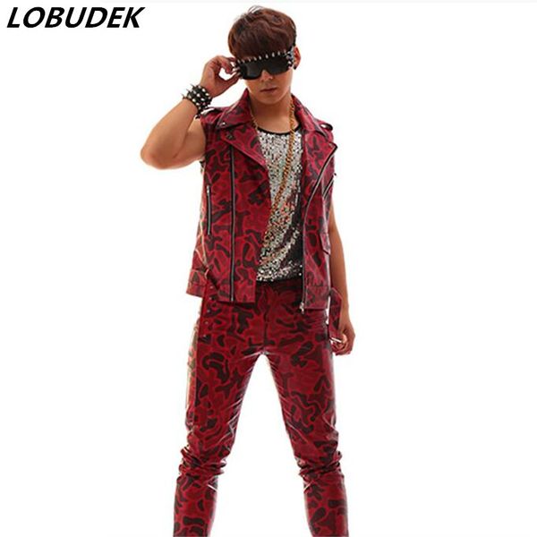 vest+pants) camouflage red male pu leather slim vest pants suit set hip hop jazz costumes singer nightclub bar show stage wears, Gray
vest+pants) camouflage red male pu leather slim vest pants suit set hip hop jazz costumes singer nightclub bar show stage wears, Gray