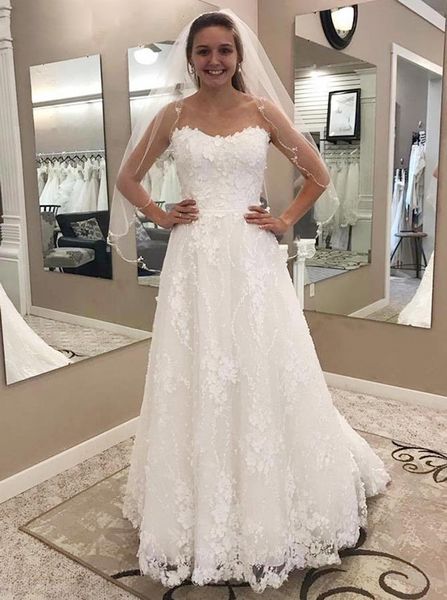 2020 a line sweetheart wedding dresses lace appliques sweep train bridal gowns plus size customized lace-up back wedding dress, White
2020 a line sweetheart wedding dresses lace appliques sweep train bridal gowns plus size customized lace-up back wedding dress, White
