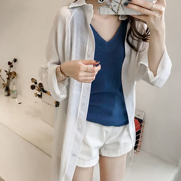 women's blouses & shirts women long sleeve blouse coats casual shirt cardigan turn-down collar, White
women's blouses & shirts women long sleeve blouse coats casual shirt cardigan turn-down collar, White