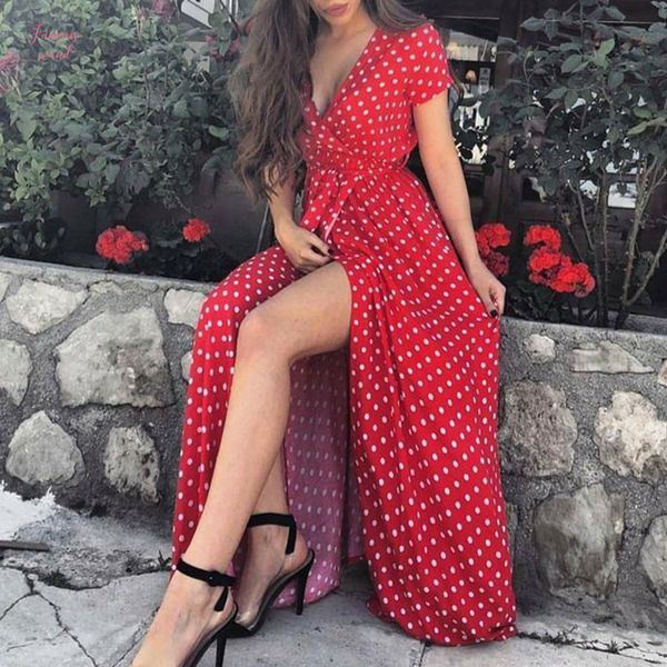 new polka dot print split long dress women 2019 robe summer wrap v neck short sleeve party dress female beach sundress, Black;gray
new polka dot print split long dress women 2019 robe summer wrap v neck short sleeve party dress female beach sundress, Black;gray