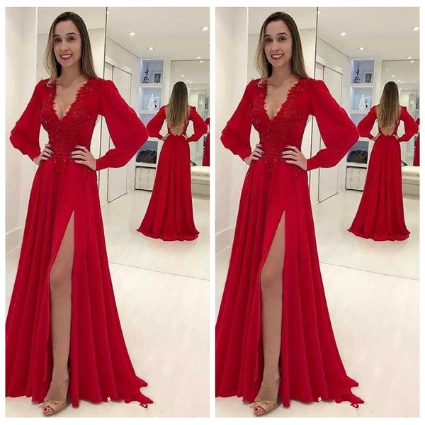 2021 v-neck long sleeves lace appliques slim prom dresses split formal vestidos de soiree custom women evening party gowns cheap, Black
2021 v-neck long sleeves lace appliques slim prom dresses split formal vestidos de soiree custom women evening party gowns cheap, Black