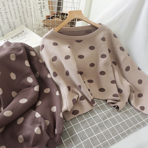 big polka dots sweater women cropped loose retro style knitted jumper kawaii pullover pull femme jersey mujer, White;black
big polka dots sweater women cropped loose retro style knitted jumper kawaii pullover pull femme jersey mujer, White;black