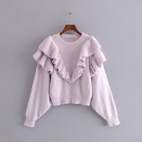 women's sweet ruffle knit sweater long sleeve casual o-neck elastic pullover women's cute fashion chic top, White;black
women's sweet ruffle knit sweater long sleeve casual o-neck elastic pullover women's cute fashion chic top, White;black