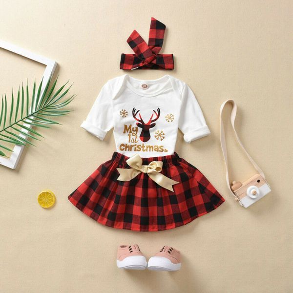 3pcs newborn infant baby girls my 1st christmas bodysuit bodysuit +plaid skirt +headband outfits clothes, White
3pcs newborn infant baby girls my 1st christmas bodysuit bodysuit +plaid skirt +headband outfits clothes, White