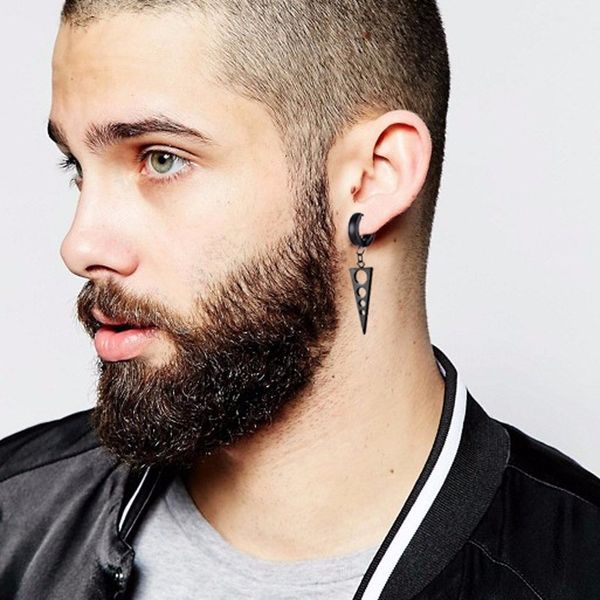 black dangling triangle with hollow round single drop earring for men boys huggie hinged earing jewelry, Silver
black dangling triangle with hollow round single drop earring for men boys huggie hinged earing jewelry, Silver