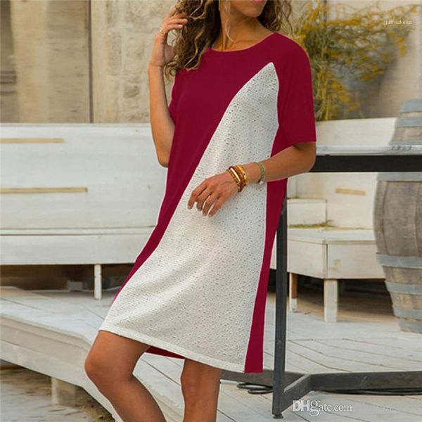 line dresses ladies short sleeve dress casual holidays solid dresses female panelled a, Black;gray