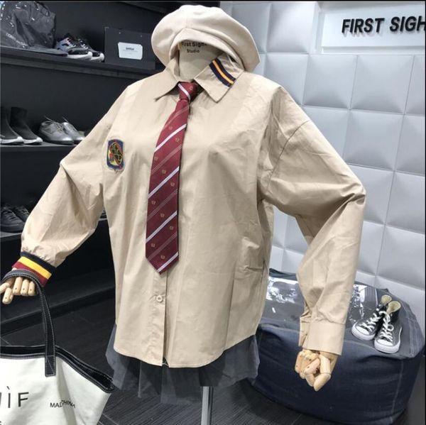 new spring fall college wind embroidery badge loose shirt lapel women long sleeve with tie shirt student blouses, White
new spring fall college wind embroidery badge loose shirt lapel women long sleeve with tie shirt student blouses, White