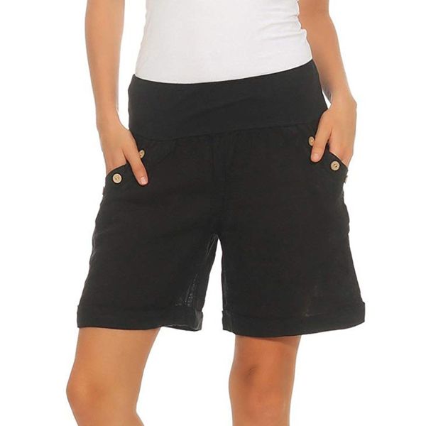 women summer casual solid elastic high waist button pocket wide leg pants shorts, White;black
women summer casual solid elastic high waist button pocket wide leg pants shorts, White;black