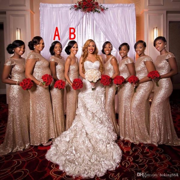 Rose Gold Sequined Long Bridesmaid Dresses 2019 One Shoulder Jewel Neck Capped Sleeves Zipper Back Sweep Train Mermaid Party Gowns Custom
Rose Gold Sequined Long Bridesmaid Dresses 2019 One Shoulder Jewel Neck Capped Sleeves Zipper Back Sweep Train Mermaid Party Gowns Custom