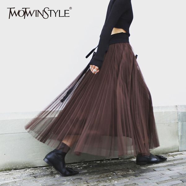 twotwinstyle 2019 summer mesh long skirt female elastic waist loose big size casual women's skirts fashion new, Black
twotwinstyle 2019 summer mesh long skirt female elastic waist loose big size casual women's skirts fashion new, Black