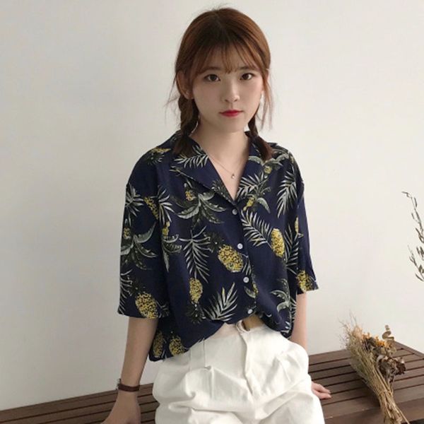 women blouse and printed vintage korean short sleeve casual blusas beach shirts, White
women blouse and printed vintage korean short sleeve casual blusas beach shirts, White