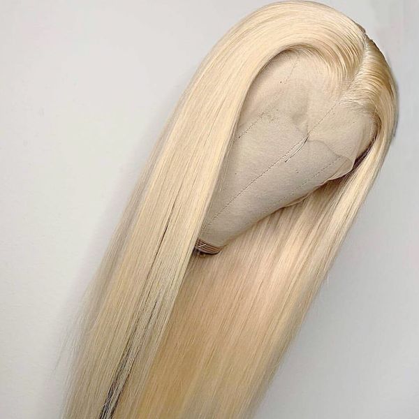 #613 blonde 13*4 lace front wig pre plucked with baby hair remy brazilian straight human hair wigs 24 inches 150% density, Black