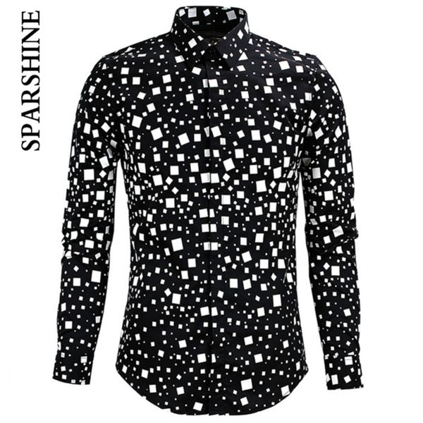 wholesale- luxury men shirt chemise homme black white square design cs printed slim sleeve mens dress shirts brand, White;black
wholesale- luxury men shirt chemise homme black white square design cs printed slim sleeve mens dress shirts brand, White;black