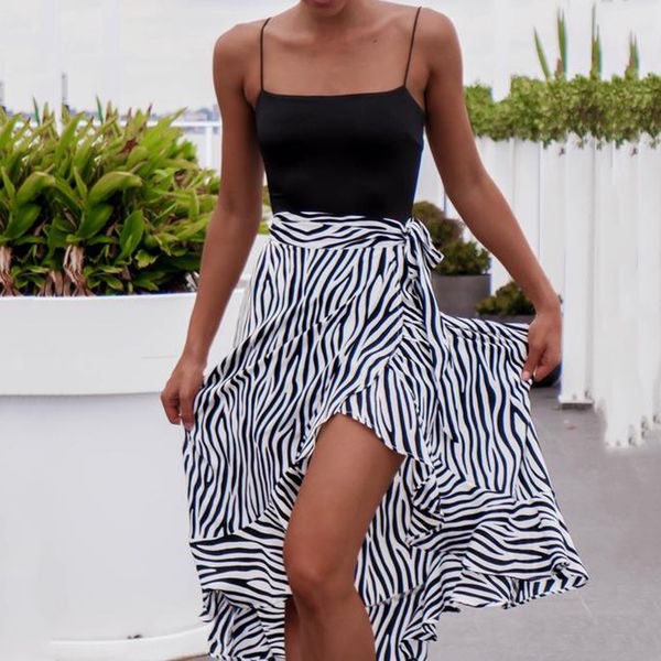 2019 new wild skirt for fashion women zebra striped print bandage open fork split ruffles hem bohemia skirt jupe femme 42, Black
2019 new wild skirt for fashion women zebra striped print bandage open fork split ruffles hem bohemia skirt jupe femme 42, Black