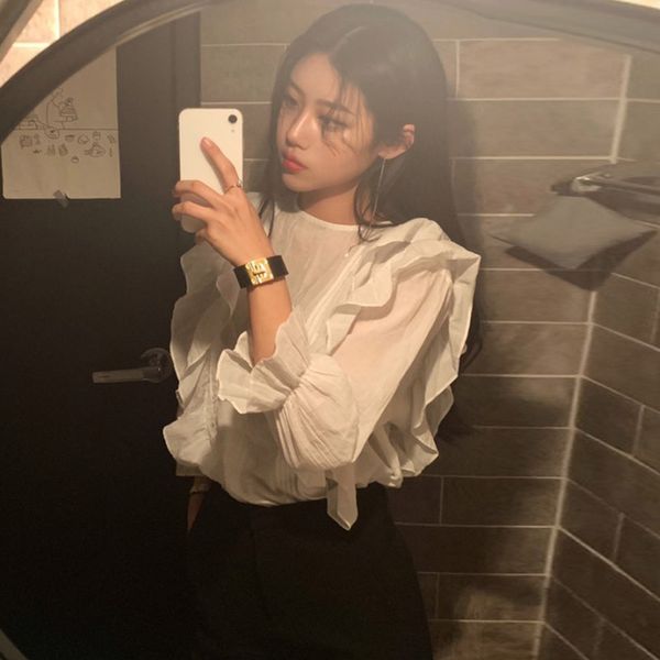 back strap tie ruffles pleated design shirt women spring summer kawaii lady blouse chemise femme camisa mujer, White
back strap tie ruffles pleated design shirt women spring summer kawaii lady blouse chemise femme camisa mujer, White