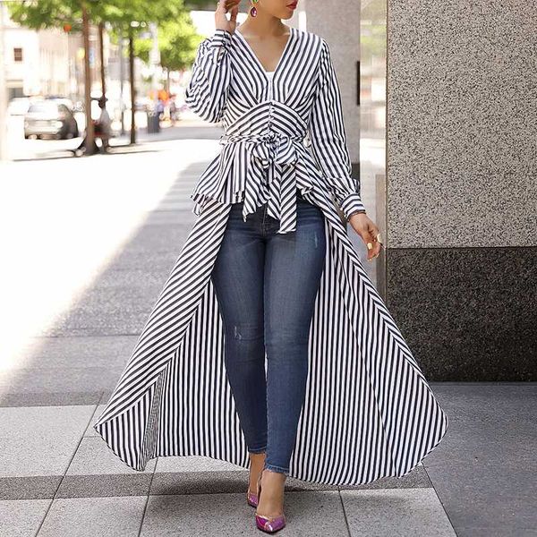 женщины 2018 летняя мода повседневная футболка с длинным workwear офис формальное v-образным вырезом top полосатый tie талии dip хем нерегул, White
женщины 2018 летняя мода повседневная футболка с длинным workwear офис формальное v-образным вырезом top полосатый tie талии dip хем нерегул, White