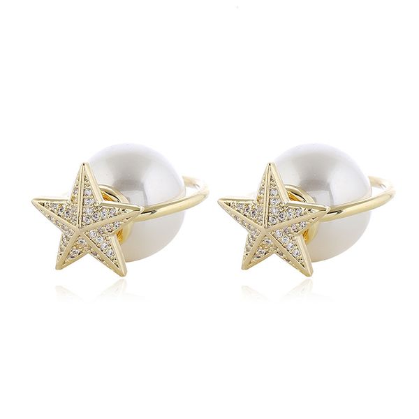 fashion simple atmosphere needle star pearl earrings, Golden;silver 
fashion simple atmosphere needle star pearl earrings, Golden;silver