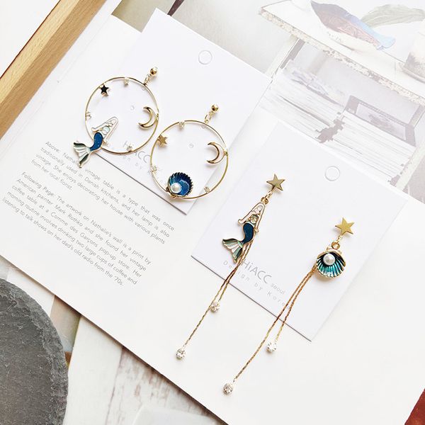 fashion chic asymmetric women earrings circle mermaid shell stars moon shaped earrings hollow circle dangle studs drop brincos, Silver
fashion chic asymmetric women earrings circle mermaid shell stars moon shaped earrings hollow circle dangle studs drop brincos, Silver