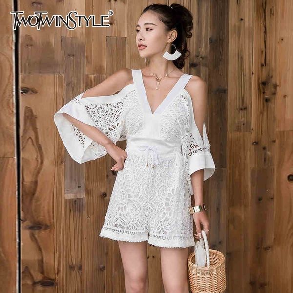 twotwinstyle summer beach hollow out women jumpsuit v neck off shoulder backless high waist bandage playsuit female fashion 2019, Black;white
twotwinstyle summer beach hollow out women jumpsuit v neck off shoulder backless high waist bandage playsuit female fashion 2019, Black;white