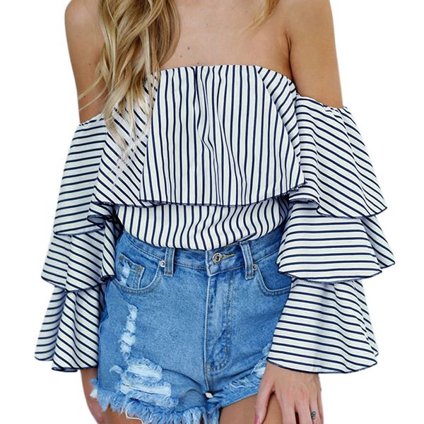 fashion striped women butterfly sleeves blouse bluse summer blouse for women girls, Blue;gray
fashion striped women butterfly sleeves blouse bluse summer blouse for women girls, Blue;gray