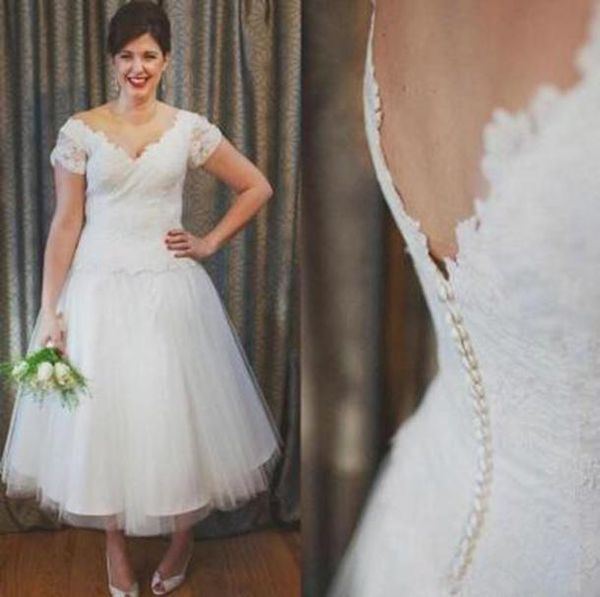 elegant short country wedding dresses v neck short sleeve tea length bridal gowns plus size custom made wedding dress b39, White
elegant short country wedding dresses v neck short sleeve tea length bridal gowns plus size custom made wedding dress b39, White