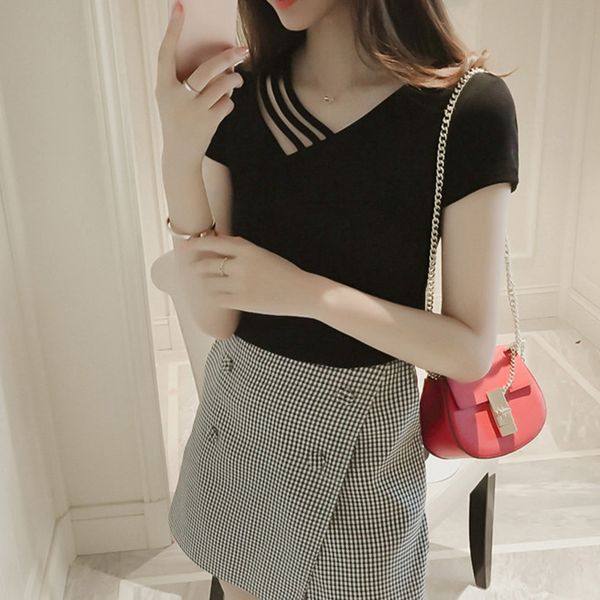 ladies solid color hollow v neck short sleeve simple casual t-shirt -mx8, White
ladies solid color hollow v neck short sleeve simple casual t-shirt -mx8, White