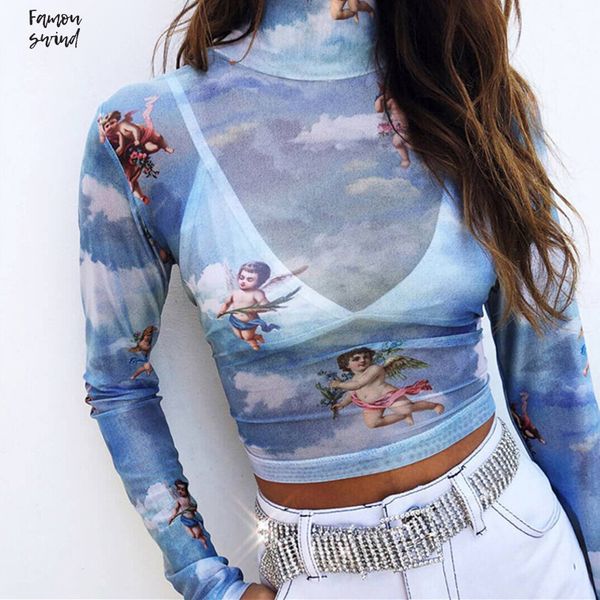 casual winter t shirt new polyester womens high collar slim long sleeved mesh perspective cartoon printing short new, White
casual winter t shirt new polyester womens high collar slim long sleeved mesh perspective cartoon printing short new, White