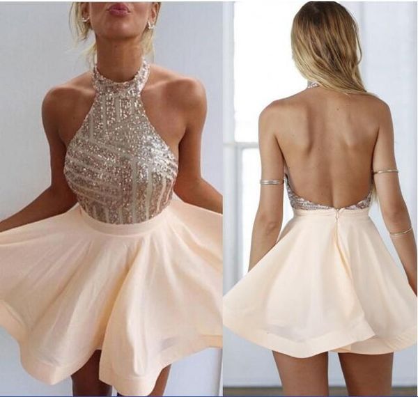 blush peach halter homecoming dresses bling sequins bodice backless a-line short plus size prom party evening gown cocktail dress, Red
blush peach halter homecoming dresses bling sequins bodice backless a-line short plus size prom party evening gown cocktail dress, Red