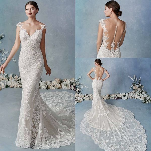 mermaid kenneth winston wedding dresses jewel neck sleeveless tulle lace applique ruched button wedding gown sweep train robe de mariée, White
mermaid kenneth winston wedding dresses jewel neck sleeveless tulle lace applique ruched button wedding gown sweep train robe de mariée, White