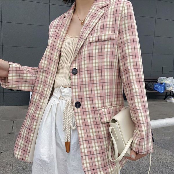 women's suits & blazers chic plaid long sleeve women blazer jacket single breasted office ladies casual streetwear female outwear coat, White;black
women's suits & blazers chic plaid long sleeve women blazer jacket single breasted office ladies casual streetwear female outwear coat, White;black