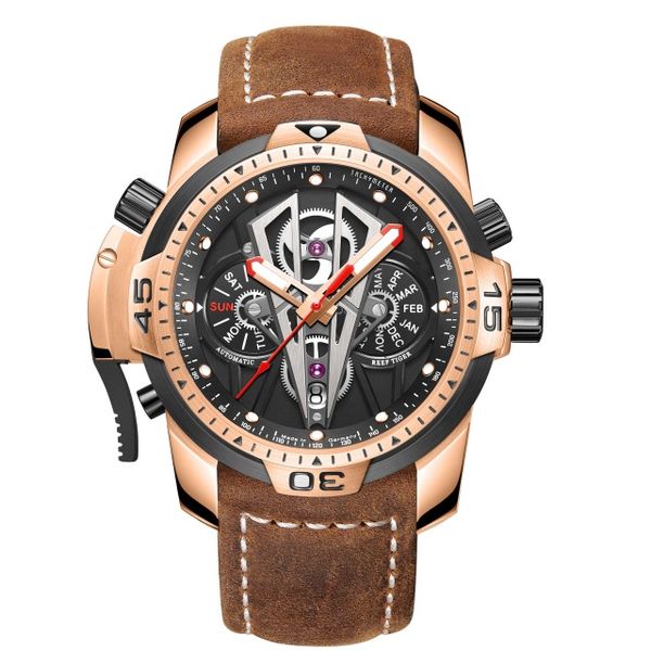 men sport automatic watch,mens mechanical watches reef tiger man 100m waterproof wristwatch punk montre fashion rga3591, Slivery;brown
men sport automatic watch,mens mechanical watches reef tiger man 100m waterproof wristwatch punk montre fashion rga3591, Slivery;brown