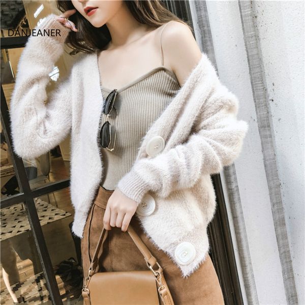 danjeaner korean style women solid mohair short cardigan autumn winter warm fashion v neck knitted sweaters pull femmee jackets, White
danjeaner korean style women solid mohair short cardigan autumn winter warm fashion v neck knitted sweaters pull femmee jackets, White