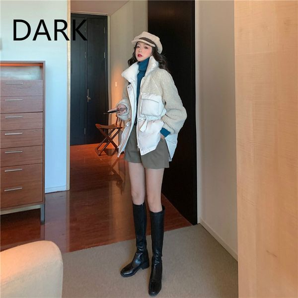 2020 autumn new korean style loose lace-up waist temperament mid-length lamb wool stitching design cotton jacket, Black;brown
2020 autumn new korean style loose lace-up waist temperament mid-length lamb wool stitching design cotton jacket, Black;brown