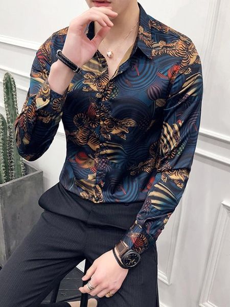 men's casual shirts luxury animal print shirt men slim fit long sleeve camisa masculina blue chemise homme social club prom, White;black
men's casual shirts luxury animal print shirt men slim fit long sleeve camisa masculina blue chemise homme social club prom, White;black