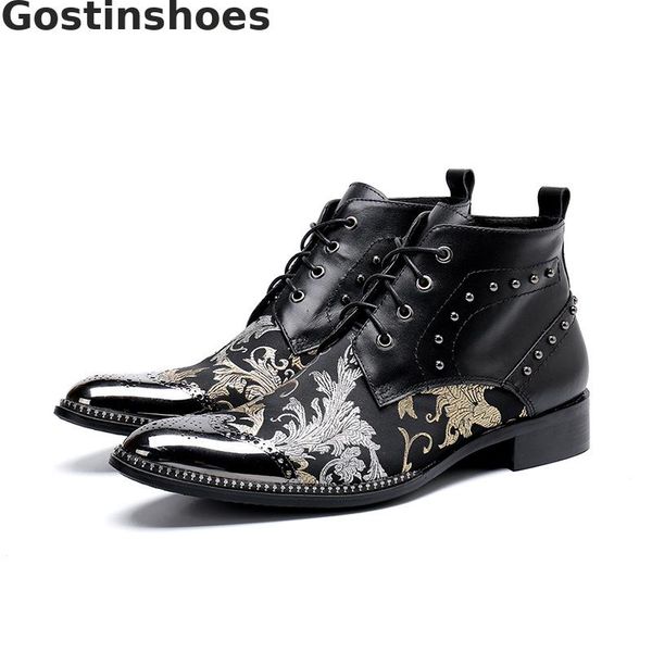 fashion men winter boots black genuine leather lace-up printed short ankle boots metal cap toe pointed rivets men
fashion men winter boots black genuine leather lace-up printed short ankle boots metal cap toe pointed rivets men