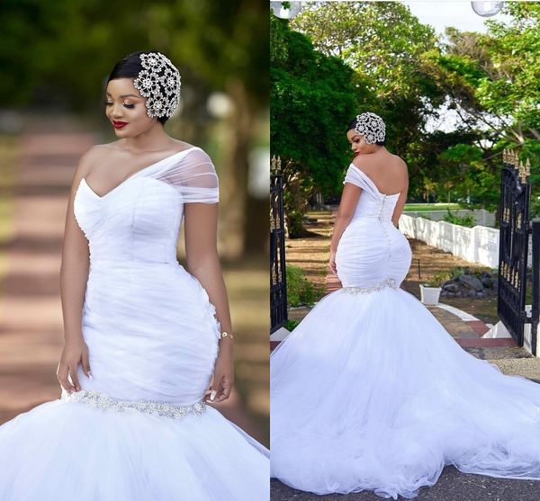 fashion country mermaid arabic wedding dress plus size one shoulder with short sleeves tulle crystal beaded wedding dresses bridal gowns, White
fashion country mermaid arabic wedding dress plus size one shoulder with short sleeves tulle crystal beaded wedding dresses bridal gowns, White
