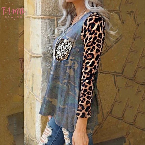 осень t shirt женщины с длинным рукавом leopard футболка женский sequined карман топы tee камуфляж streetwear женской одежды, White
осень t shirt женщины с длинным рукавом leopard футболка женский sequined карман топы tee камуфляж streetwear женской одежды, White