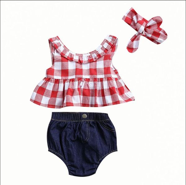 new toddler kids baby girls summer plaid outfits clothes t-shirt +denim shoers 3pcs set, White
new toddler kids baby girls summer plaid outfits clothes t-shirt +denim shoers 3pcs set, White