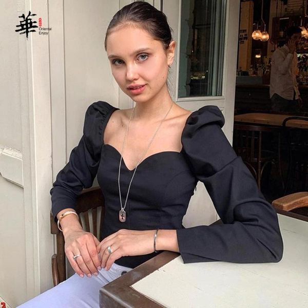 women 2019 square neck long puff sleeve shirt solid color low-cut casual retro shirt, White
women 2019 square neck long puff sleeve shirt solid color low-cut casual retro shirt, White