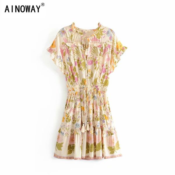 vintage chic women floral print short sleeve v-neck ruffles beach bohemian dress tassel rayon mini boho dress vestidos, Black;gray
vintage chic women floral print short sleeve v-neck ruffles beach bohemian dress tassel rayon mini boho dress vestidos, Black;gray