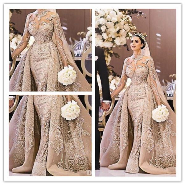 2020 luxurious elegant mermaid wedding dresses with detachable train champagne long sleeve lace bridal gowns robe de mariée, White
2020 luxurious elegant mermaid wedding dresses with detachable train champagne long sleeve lace bridal gowns robe de mariée, White