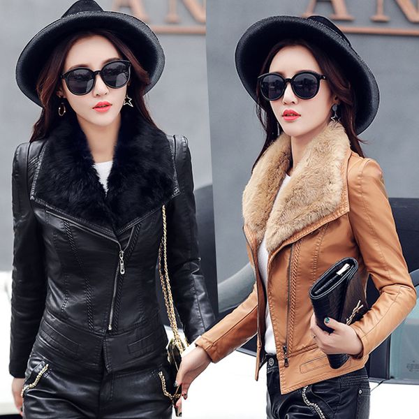 new autumn winter woman pu leather jacket warm large fur collar faux soft motorcycle jacket women leather coats fringe, Black 
new autumn winter woman pu leather jacket warm large fur collar faux soft motorcycle jacket women leather coats fringe, Black