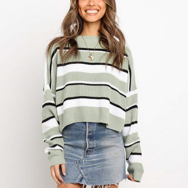 2019 women's knitted sweater o neck striped long sleeve loose jumper casual winter colorful pullovers sweters women invierno, White;black
2019 women's knitted sweater o neck striped long sleeve loose jumper casual winter colorful pullovers sweters women invierno, White;black