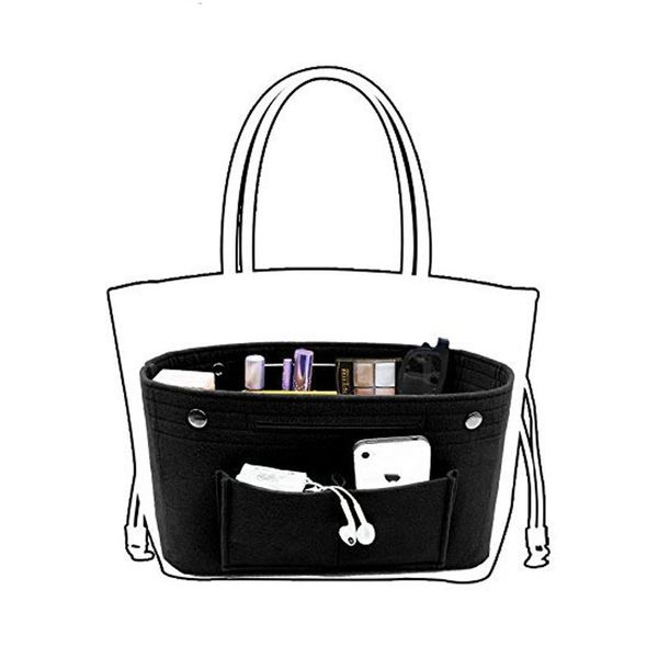 

Makeup Storage Organizer,Felt Cloth Insert Cosmetic Bag Multi-pockets Fits in Handbag Cosmetic Toiletry Bag for Travel Organizer