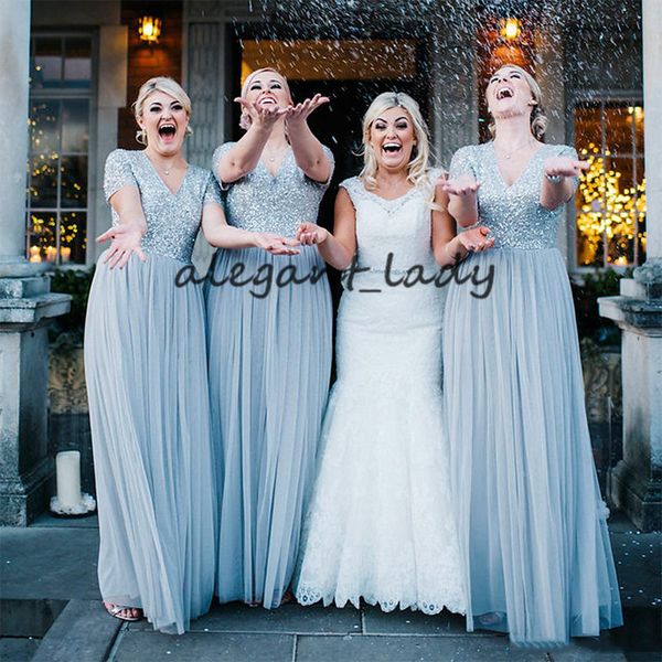 country long sequins bridesmaid dresses 2019 sliver short sleeve v neck pleated tulle a-line maid of honor pregnant dress floor length, White;pink
country long sequins bridesmaid dresses 2019 sliver short sleeve v neck pleated tulle a-line maid of honor pregnant dress floor length, White;pink