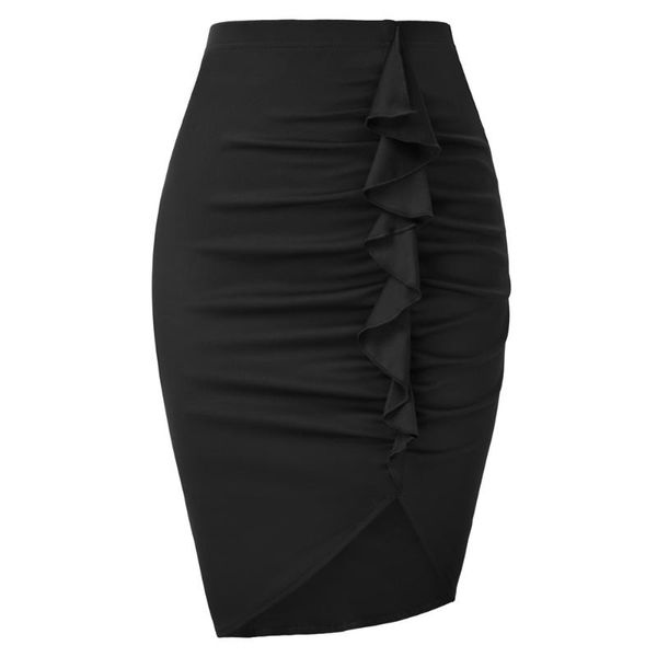 women summer skirts pleated pencil skirt elastic waist ruffles decorated irregular hem slim fitting hips-wrapped skirts workwear, Black
women summer skirts pleated pencil skirt elastic waist ruffles decorated irregular hem slim fitting hips-wrapped skirts workwear, Black