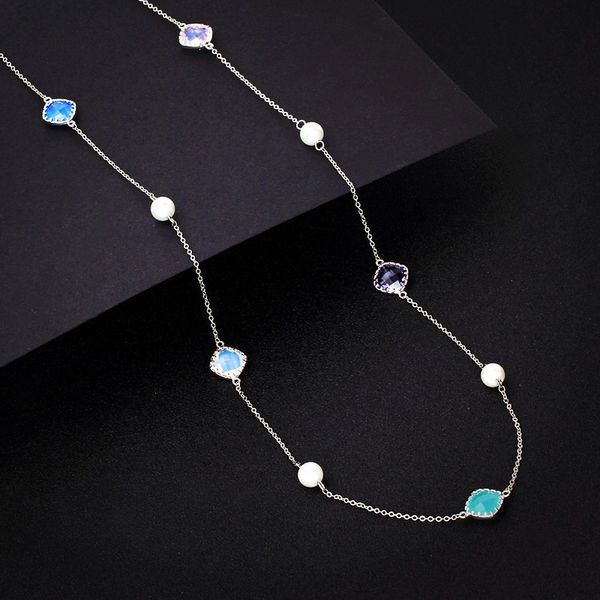 fashion round pearl long necklace luxury multicolour double face crystals for women colorful stone sweater chain simple jewelry, Silver
fashion round pearl long necklace luxury multicolour double face crystals for women colorful stone sweater chain simple jewelry, Silver