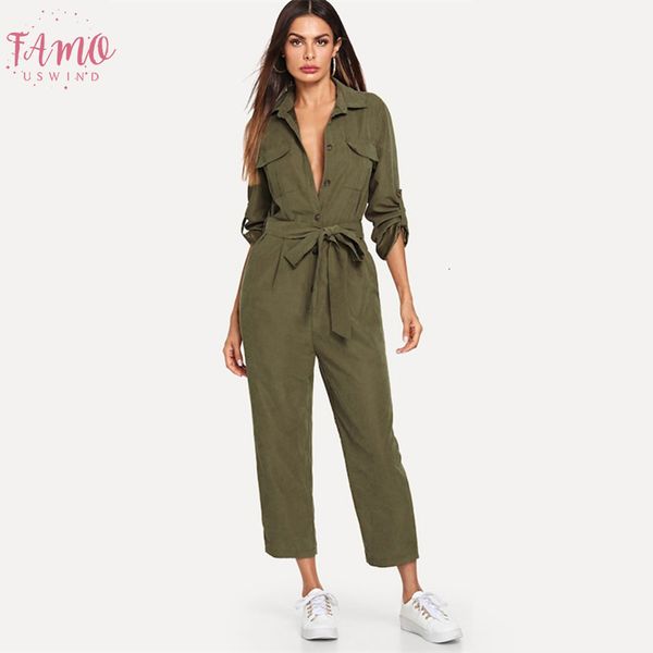army green casual button shirt jumpsuit women 2019 roll up sleeve tapered jumpsuits mid waist belted tooling jumpsuit, Black;white
army green casual button shirt jumpsuit women 2019 roll up sleeve tapered jumpsuits mid waist belted tooling jumpsuit, Black;white