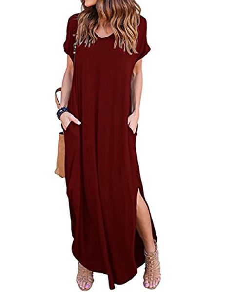 women's v-neck casual long dresses loose with pockets short sleeve split maxi dress, Black;gray
women's v-neck casual long dresses loose with pockets short sleeve split maxi dress, Black;gray